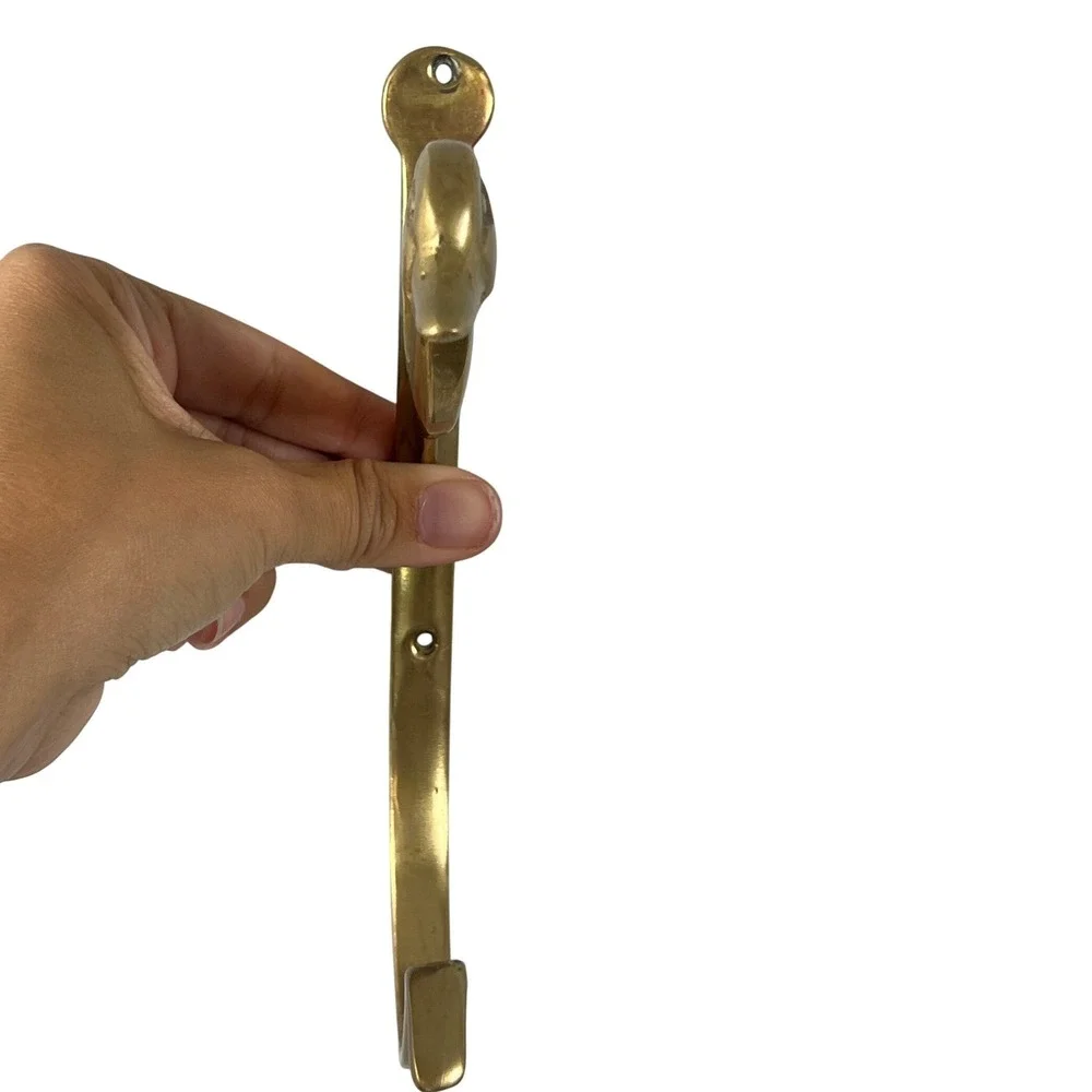 Vintage 70s Heavy Brass Duck Goose Head Wall Hooks 7